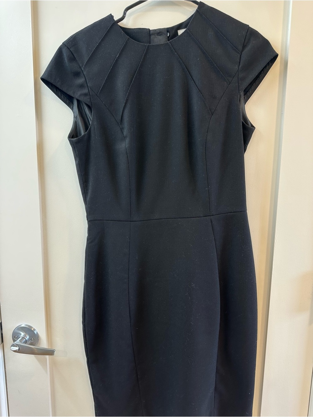 H&M Black Cap-Sleeve Midi Sheath Dress